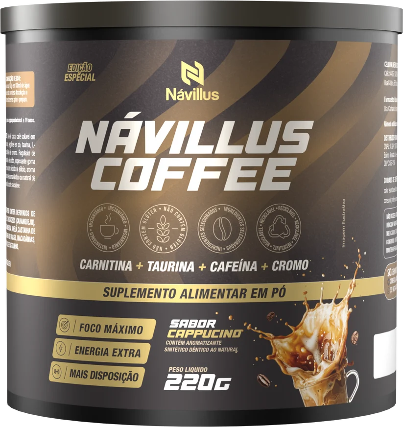 Pote de Návillus Coffee Cappuccino 220g, suplemento alimentar em pó